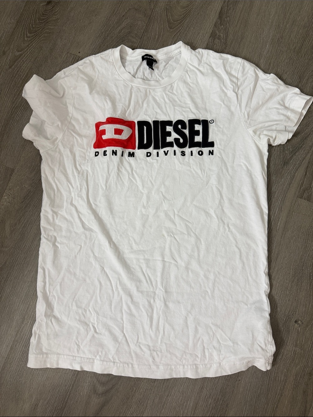 Diesel White Short Sleeve Tee with Red and Black Logo